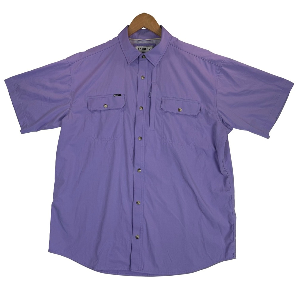 Poncho Men's Large Purple Short Sleeve Shirt Regular Fit Lightweight Performance